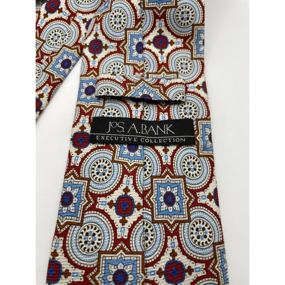 Jos. A. Bank Executive Collection Red Blue Geometric Medallion Silk Tie
